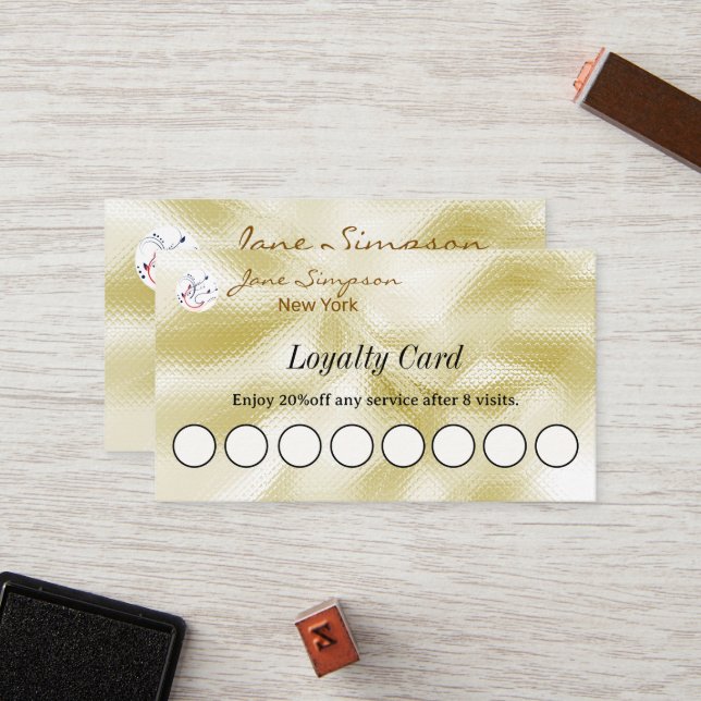Elegant Pearlescent Gold Texture Loyalty Card (Front/Back In Situ)