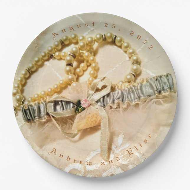Elegant Pearls and Lace Themed Paper Plate (Front)