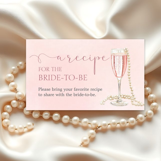 Elegant Pearls and Pink Prosecco Recipe Request Enclosure Card (Creator Uploaded)