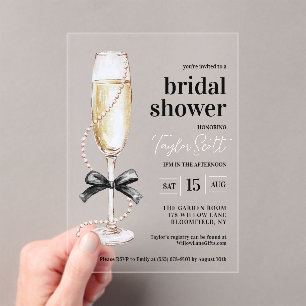 Elegant Pearls and Prosecco Acrylic Invitations