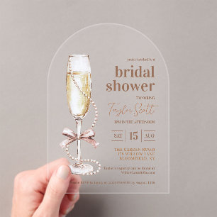 Elegant Pearls and Prosecco Arch Acrylic Invitations
