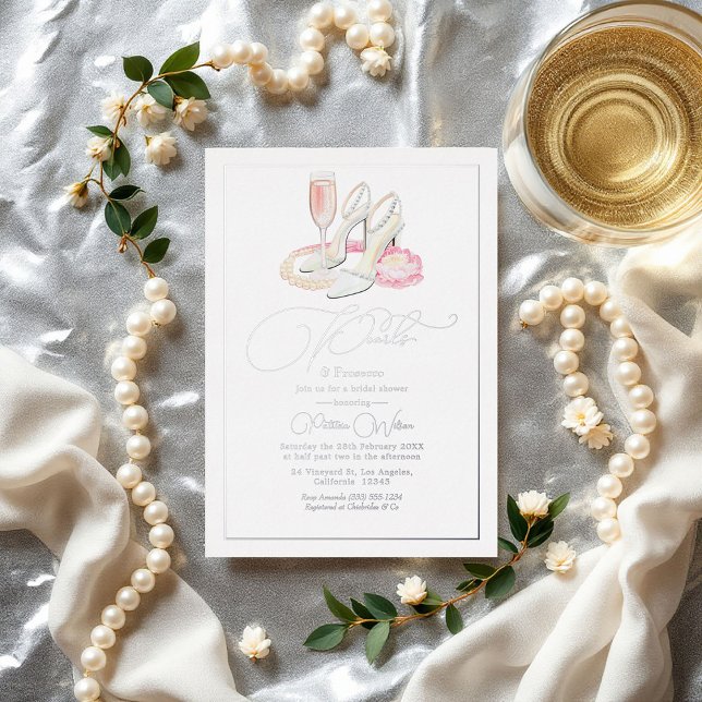 Elegant Pearls and Prosecco Bridal Shower (Elegant Pearls and Prosecco Bridal Shower Foil Invitation)