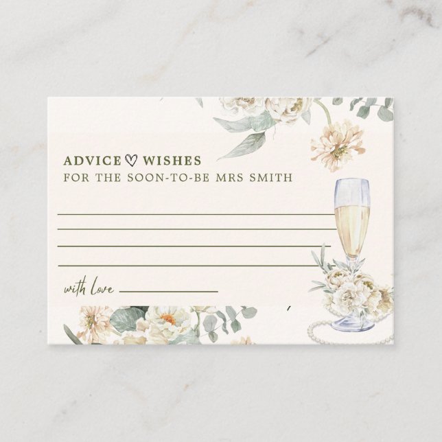 Elegant pearls and prosecco Bridal Shower Advice Enclosure Card (Front)