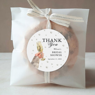 Elegant Pearls and Prosecco Bridal Shower Brunch Classic Round Sticker