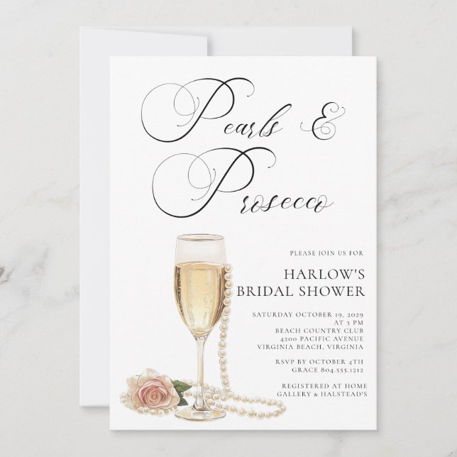 Elegant Pearls and Prosecco  Bridal Shower  Invita Invitation (Front)