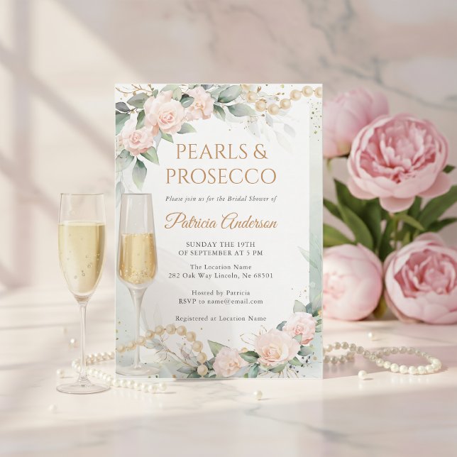Elegant Pearls and Prosecco Bridal Shower Invitation (Creator Uploaded)