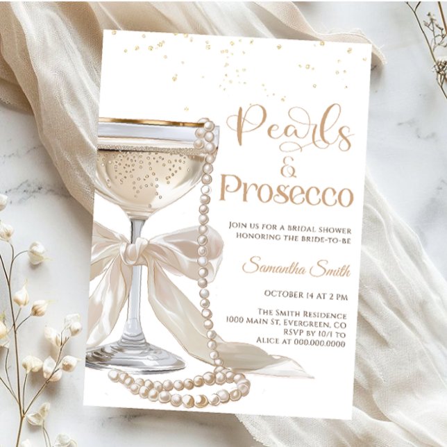 Elegant Pearls and Prosecco Bridal Shower   Invitation (Creator Uploaded)