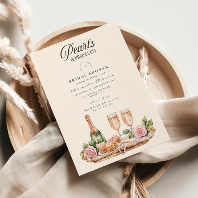 Elegant Pearls and Prosecco Bridal Shower Invitation (Creator Uploaded)