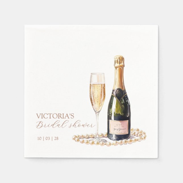 Elegant Pearls and Prosecco Bridal Shower Napkin (Front)