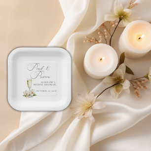 Elegant Pearls and Prosecco Bridal Shower Paper Plate