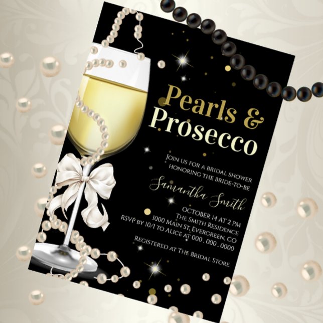 Elegant Pearls and Prosecco Bridal Shower party Invitation (Creator Uploaded)