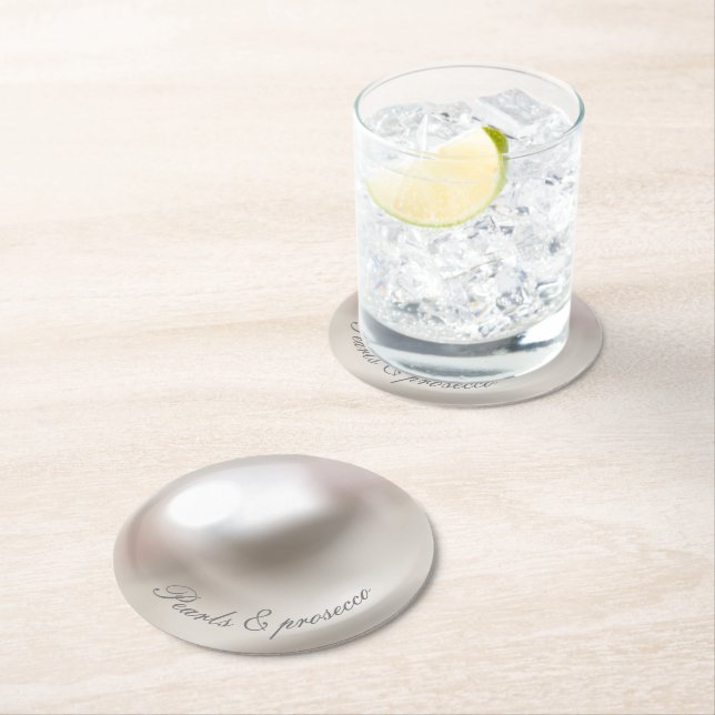 Elegant Pearls and prosecco bridal shower  Round Paper Coaster (Insitu)