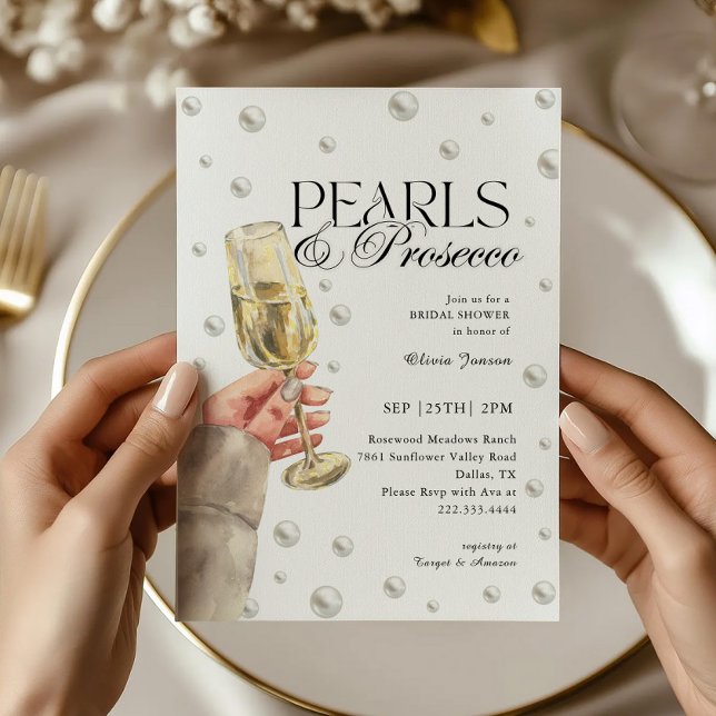 Elegant Pearls and Prosecco Brunch Bridal Shower Invitation (Creator Uploaded)