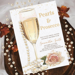 Elegant Pearls and Prosecco party Bridal Shower Invitation