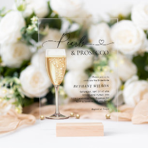 Elegant Pearls and Prosecco Script Bridal Shower Acrylic Invitations