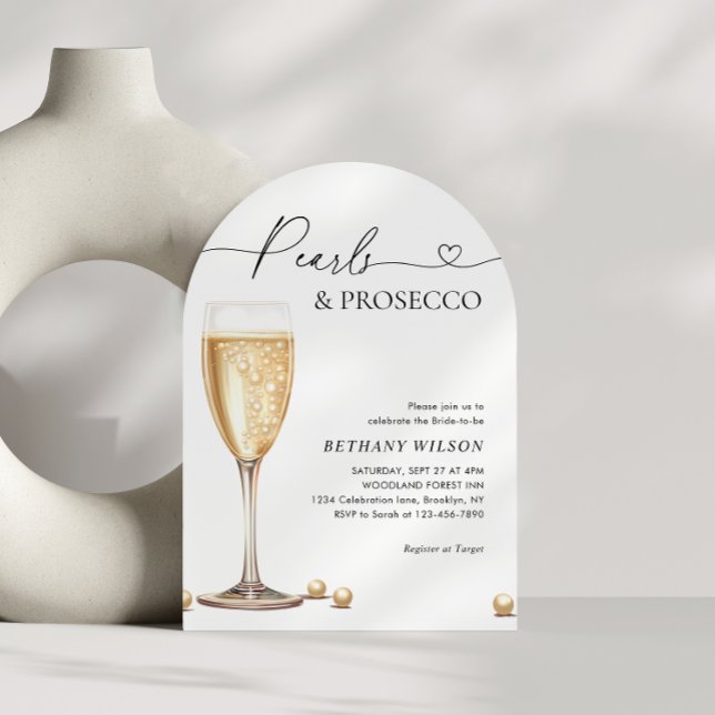 Elegant Pearls and Prosecco Script Bridal Shower Invitation (Creator Uploaded)
