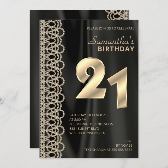 Elegant Pearls and Satin Birthday Invitation (Front/Back)