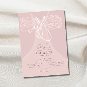 Elegant Pearls Blush Ruffles Dress Bridal Shower Invitation