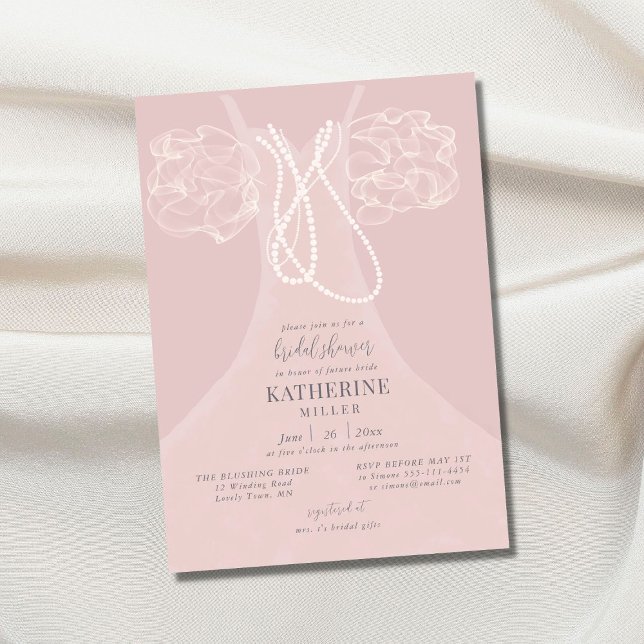 Elegant Pearls Blush Ruffles Dress Bridal Shower Invitation (Creator Uploaded)