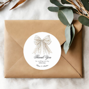 Elegant Pearls Bow Bridal Shower Classic Round Sticker