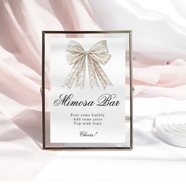 Elegant Pearls Bow Bridal Shower Mimosa Bar Poster (Creator Uploaded)
