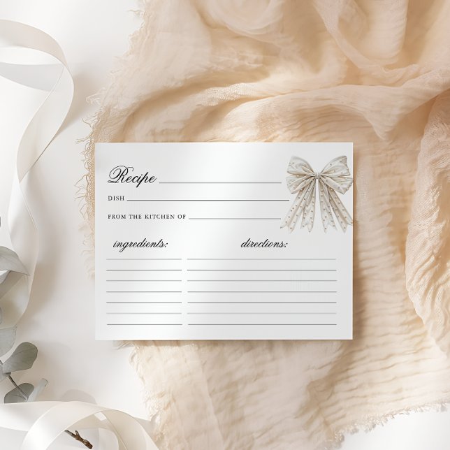 Elegant Pearls Bow Minimalist Recipe Card (Creator Uploaded)