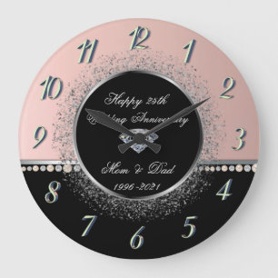 Elegant Pearls Confetti  25th Wedding Anniversary  Large Clock