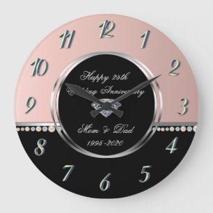 Elegant Pearls Diamonds 25th Wedding Anniversary Large Clock