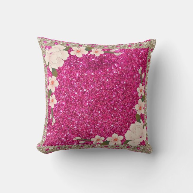 Elegant pearls floral Pink Glitter Wedding  Cushion (Front)