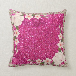 Elegant pearls floral Pink Glitter Wedding  Cushion