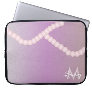 Elegant Pearls Glitter Pink Monogrammed Laptop Sleeve
