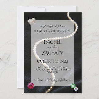 Elegant Pearls & Jewels on Black Satin Wedding