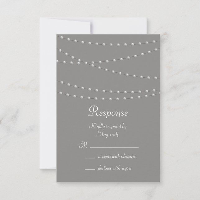 Elegant Pearls on Grey RSVP Card (Front)