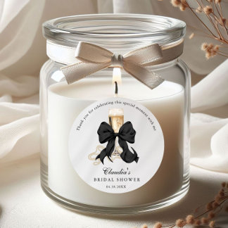 Elegant Pearls & Prosecco Black Bow Bridal Shower  Classic Round Sticker