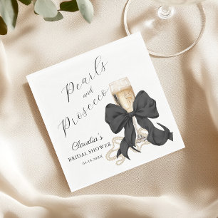 Elegant Pearls & Prosecco Black Bow Bridal Shower  Napkin