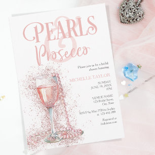 Elegant Pearls & Prosecco Boho Blush Pink Summer Invitation
