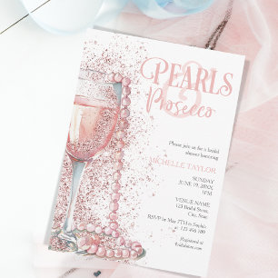 Elegant Pearls & Prosecco Boho Blush Pink Summer Invitation