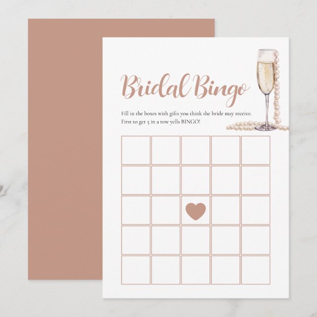 Elegant Pearls & Prosecco Bridal Bingo Game Card (Front/Back)