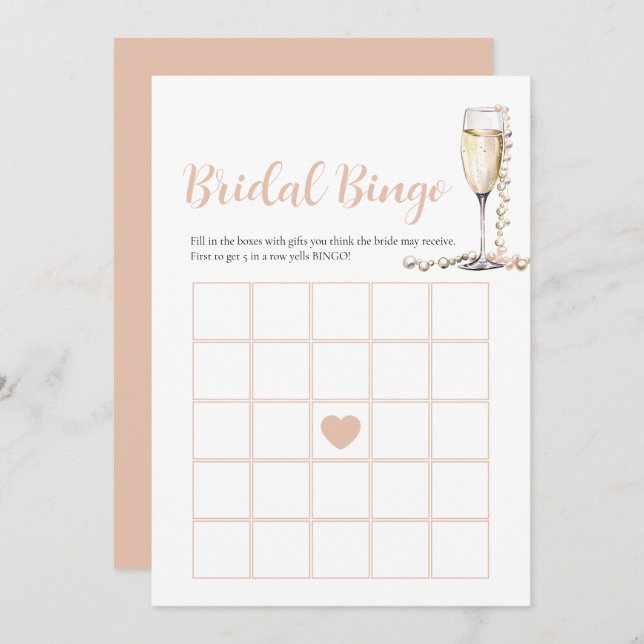 Elegant Pearls & Prosecco Bridal Bingo Game Card (Front/Back)
