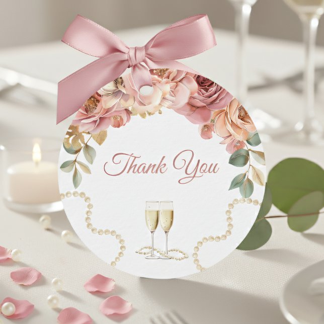 Elegant Pearls & Prosecco Bridal Shower Favour Tag (Creator Uploaded)