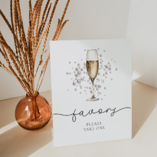 Elegant Pearls & Prosecco Bridal Shower Favours Pedestal Sign