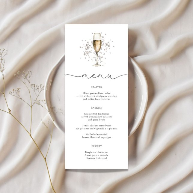 Elegant Pearls & Prosecco Bridal Shower Menu Card (Creator Uploaded)