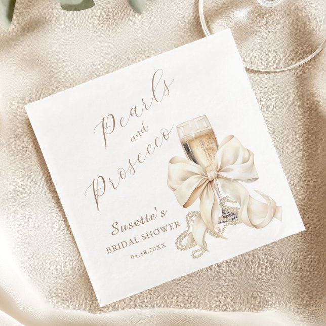 Elegant Pearls & Prosecco Bridal Shower  Napkin (Pearls and Prosecco Bridal Shower Napkin)