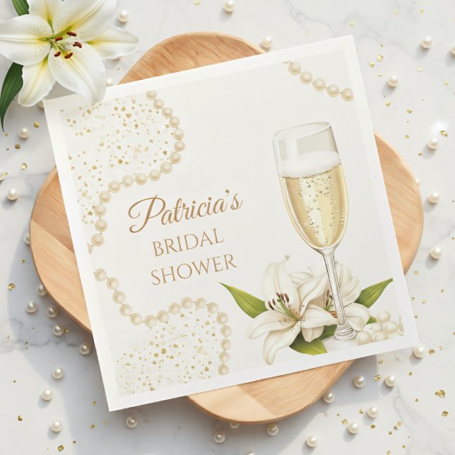 Elegant Pearls & Prosecco Bridal Shower Napkin (Creator Uploaded)
