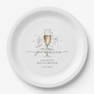 Elegant Pearls & Prosecco Bridal Shower Paper Plate