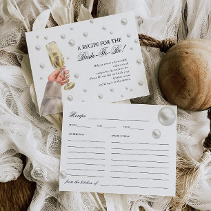 Elegant Pearls & Prosecco Bridal Shower Recipe Enclosure Card