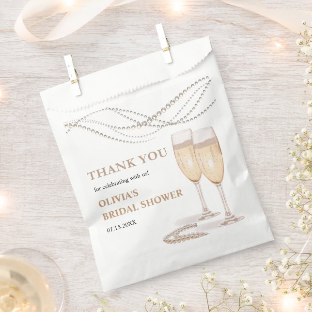Elegant Pearls & Prosecco Bridal Shower Thank You  Favour Bag (Clipped)