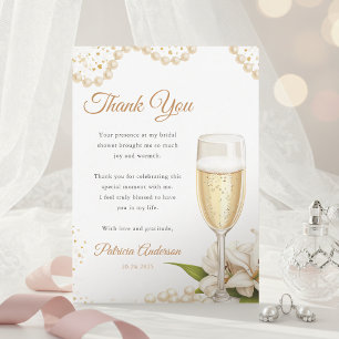 Elegant Pearls & Prosecco Bridal Shower Watercolor Thank You Card