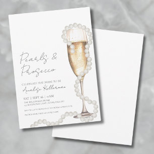 Elegant Pearls & Prosecco Champagne Bridal Shower Invitation