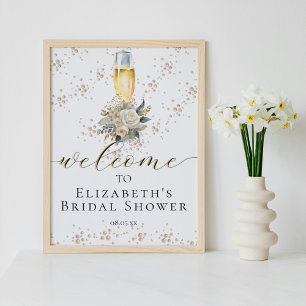Elegant Pearls & Prosecco Script Welcome Sign